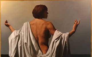 <strong>Nude with white drape</strong> <span class="dims">24x30"</span> oil on linen